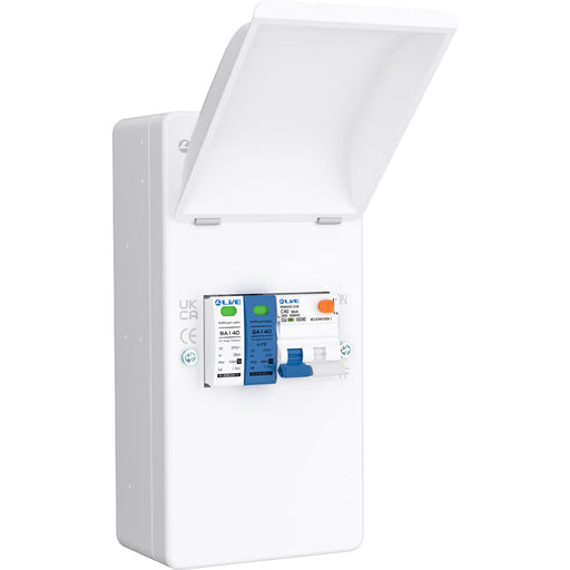 LIVE Electrical EMU4-SNR 4 Way IP40 Metal EV Charging Unit with 40A Type A DP RCBO C Curve & 20/40kA 1P+N Surge Protective Device - westbasedirect.com