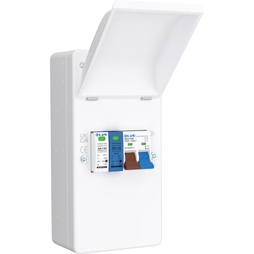 LIVE Electrical EMU4-SP 4 Way IP40 Metal EV Charging Unit with DP 100A Main Switch & 20/40kA 1P+N Surge Protective Device - westbasedirect.com