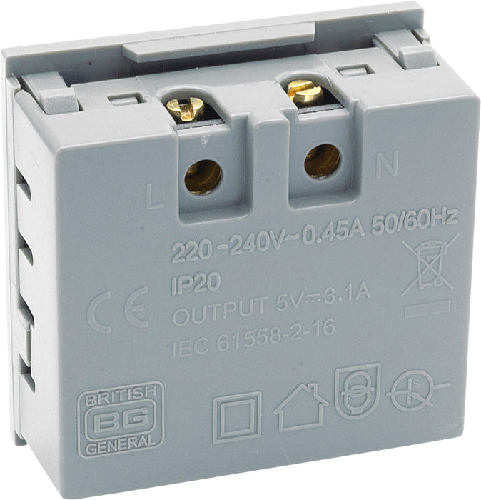 BG EMUSB3G Euro Module 3.1A USB Charger - Grey - westbasedirect.com