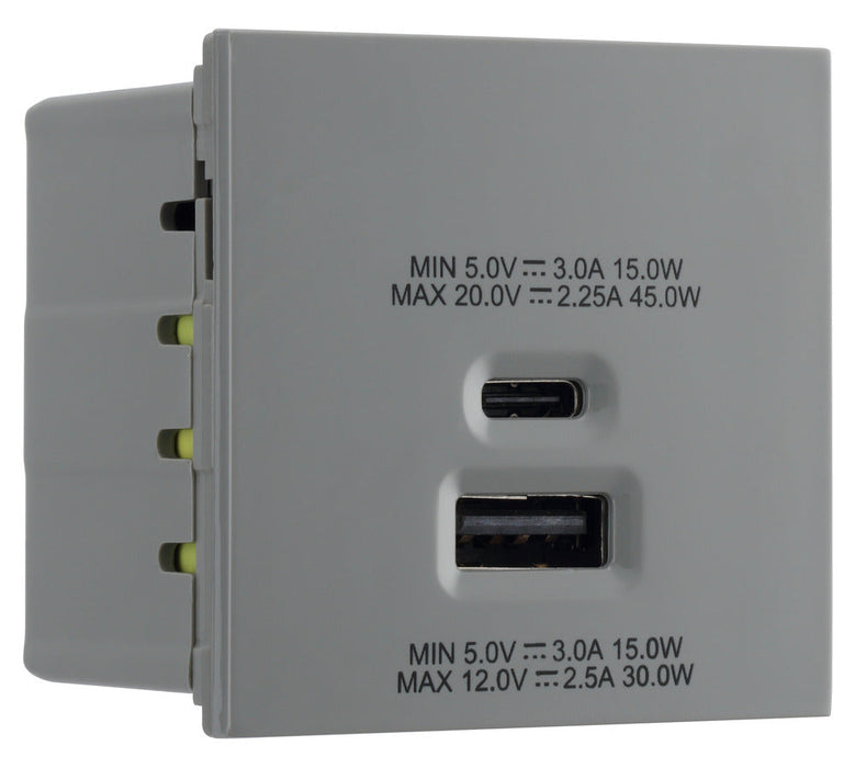 BG EMUSBAC45G Euro Module 2 Port A & C 45 USB Charging Module - Grey - westbasedirect.com
