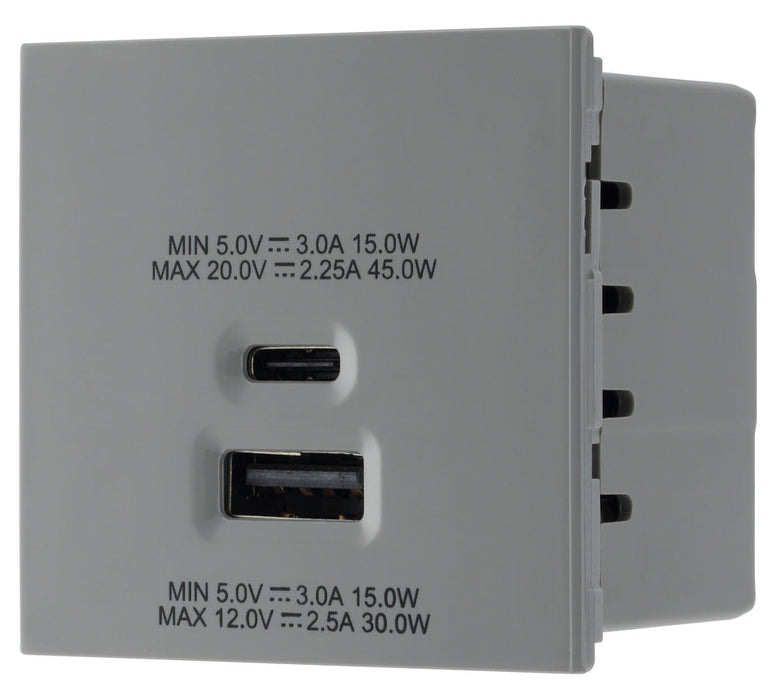 BG EMUSBAC45G Euro Module 2 Port A & C 45 USB Charging Module - Grey - westbasedirect.com