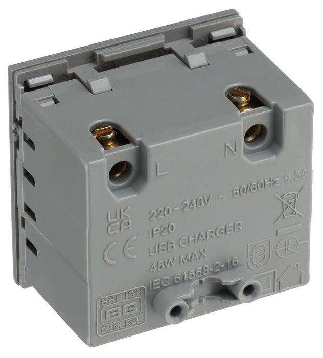 BG EMUSBAC45G Euro Module 2 Port A & C 45 USB Charging Module - Grey - westbasedirect.com