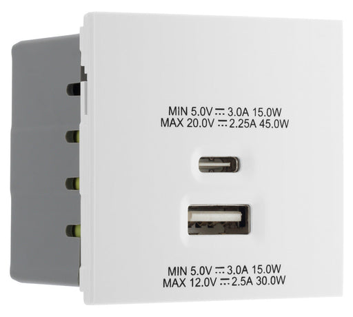 BG EMUSBAC45W Euro Module 2 Port A & C 45 USB Charging Module - White - westbasedirect.com