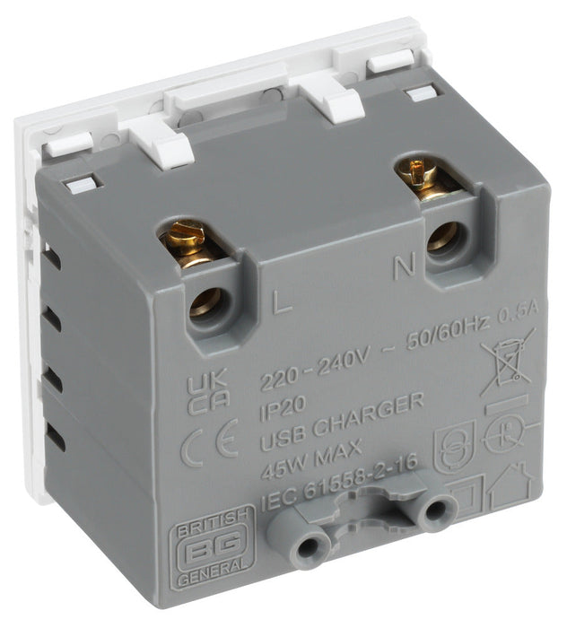 BG EMUSBAC45W Euro Module 2 Port A & C 45 USB Charging Module - White - westbasedirect.com