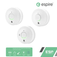 ESP Espire Mains Powered ES1SLV 1x Optical Smoke Alarm, ES1HLV Heat Alarm & ES1CLV Carbon Monoxide Alarm with a 10 Year Lithium Battery