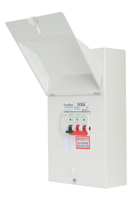 FuseBox EV32ABD EV Distribution with 100A Main Switch, Type A 32A Bi-Directional Mini RCBO - westbasedirect.com