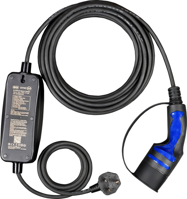 SyncEV EVCM221310 Mode 2 EV Charging Cable 10m 3 Pin Plug to Type 2 - westbasedirect.com