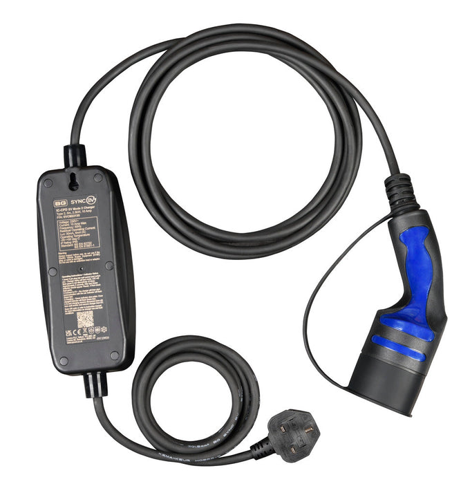 SyncEV EVCM22135 Mode 2 EV Charging Cable 5m 3 Pin Plug to Type 2 - westbasedirect.com