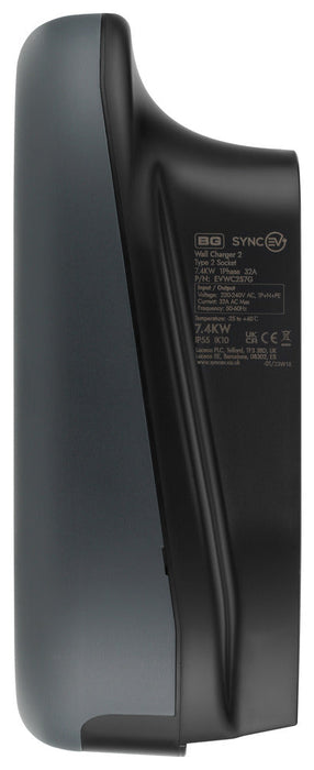 BG SyncEV EVWC2S22GR EV Wall Charger 22kW Three Phase Type 2 Socketed Wi-Fi/LAN/RFID - Black - westbasedirect.com