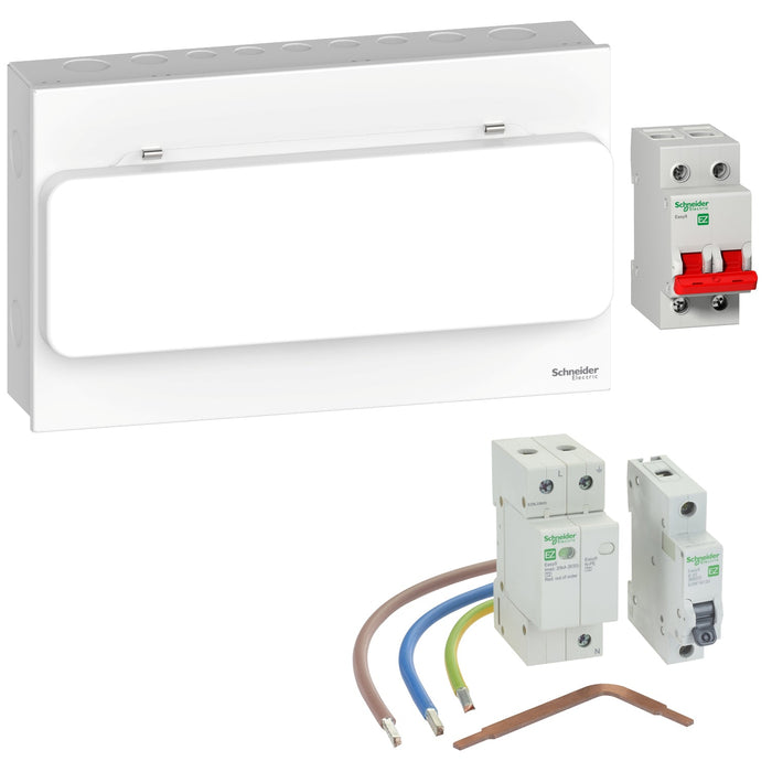 Schneider Electric EZ9CCU16SWTSPD 16 Way Metal Compact Consumer Unit + 100A Main Switch & T2 SPD - westbasedirect.com