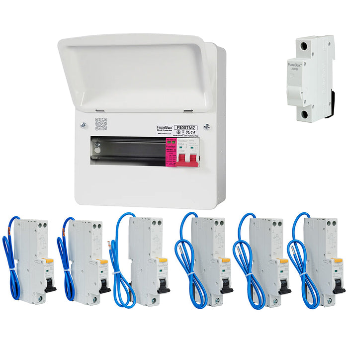 FuseBox F3007MZ 7 Way T2 SPD Consumer Unit + 6 Type A RCBOs & 1x FREE DIN Rail Blanks