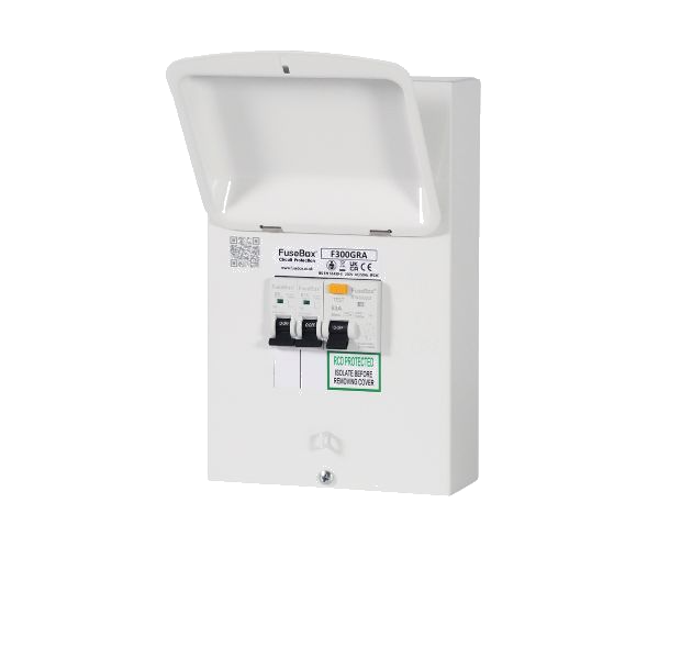FuseBox F300GRA Metal Garage Unit with 63A 30mA Type A RCD & B6 B16A MCBs