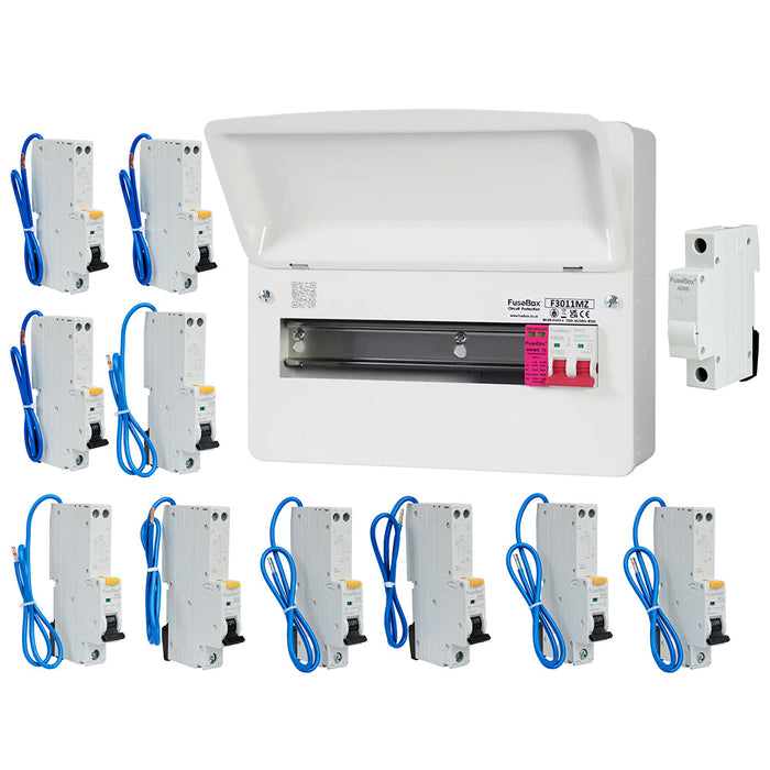 FuseBox F3011MZ 11 Way T2 SPD Consumer Unit + 10 Type A RCBOs & 1x FREE DIN Rail Blanks - westbasedirect.com
