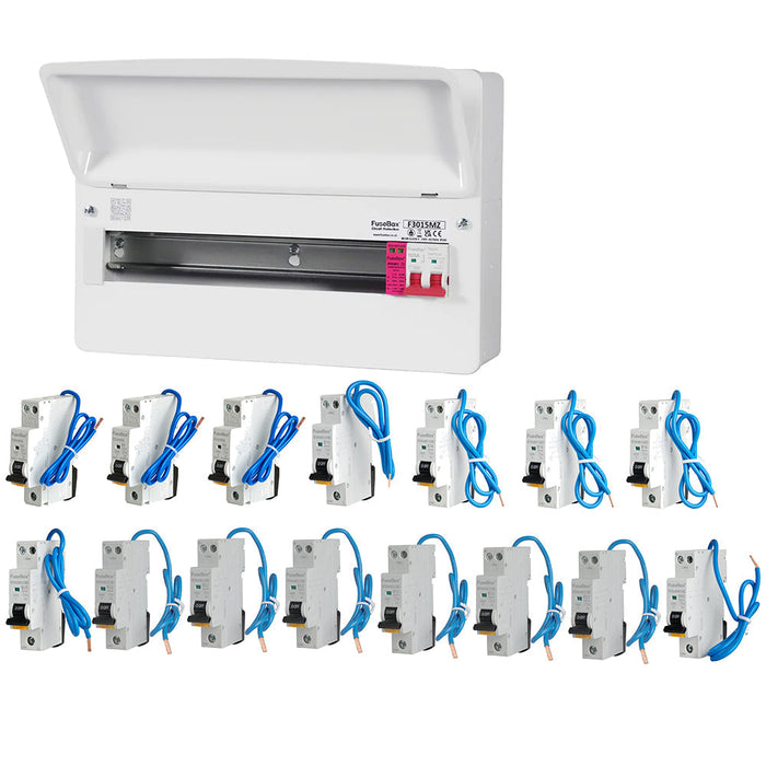 FuseBox F3015MZ 15 Way T2 SPD Consumer Unit + 15 Type A Bi-Directional Mini RCBOs