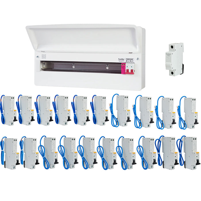 FuseBox F3021MZ 21 Way T2 SPD Consumer Unit + 20 Type A RCBOs & 1x FREE DIN Rail Blanks - westbasedirect.com