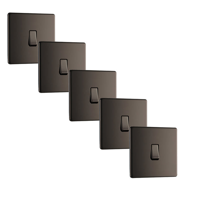 BG FBN12 Flatplate Screwless Single Light Switch 10A - Black Nickel (5 Pack) - westbasedirect.com