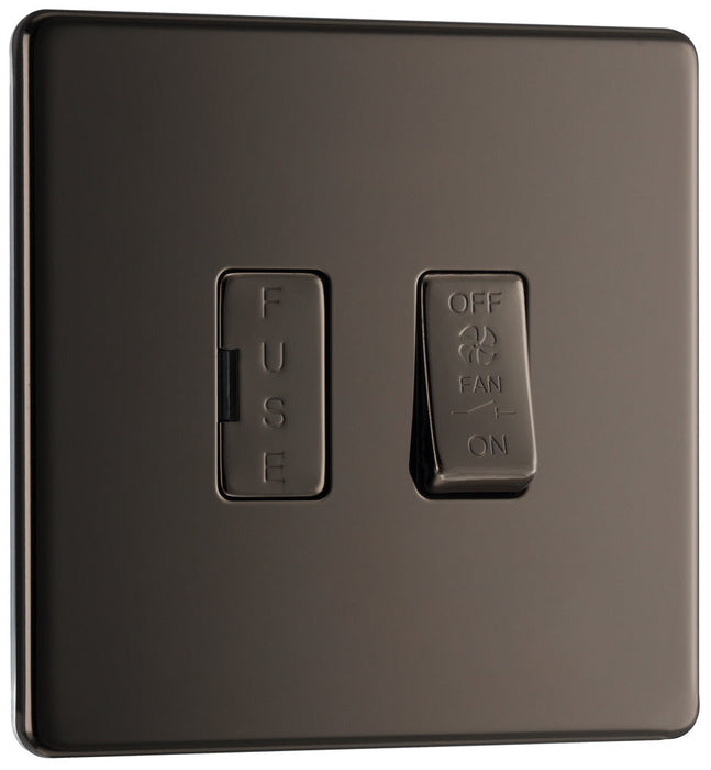 BG FBN15F Flatplate Screwless Triple Pole Fused Fan Isolator Switch 10A - Black Nickel - westbasedirect.com