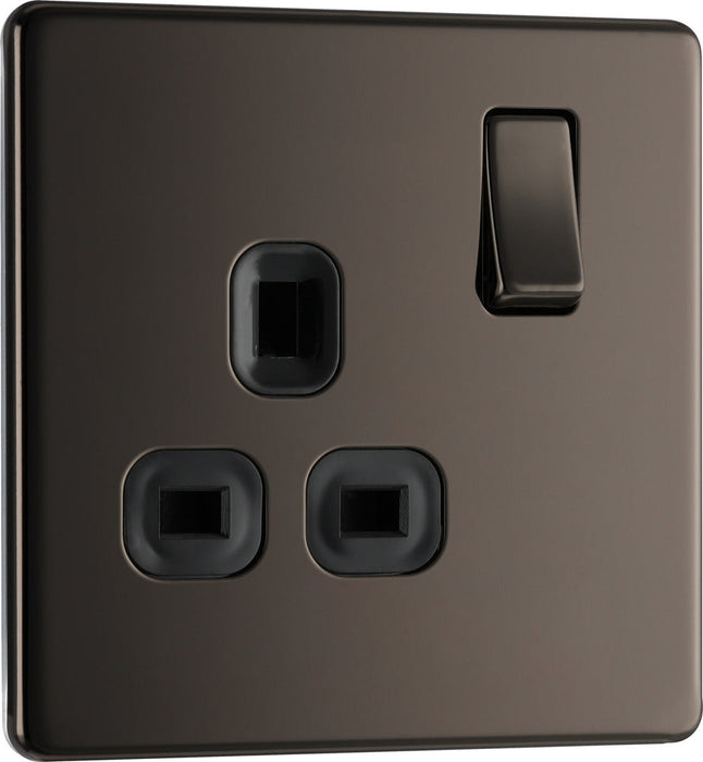 BG FBN21B Flatplate Screwless Single Socket 13A - Black Insert - Black Nickel - westbasedirect.com