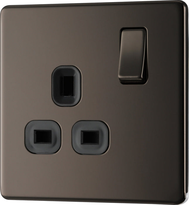 BG FBN21B Flatplate Screwless Single Socket 13A - Black Insert - Black Nickel - westbasedirect.com