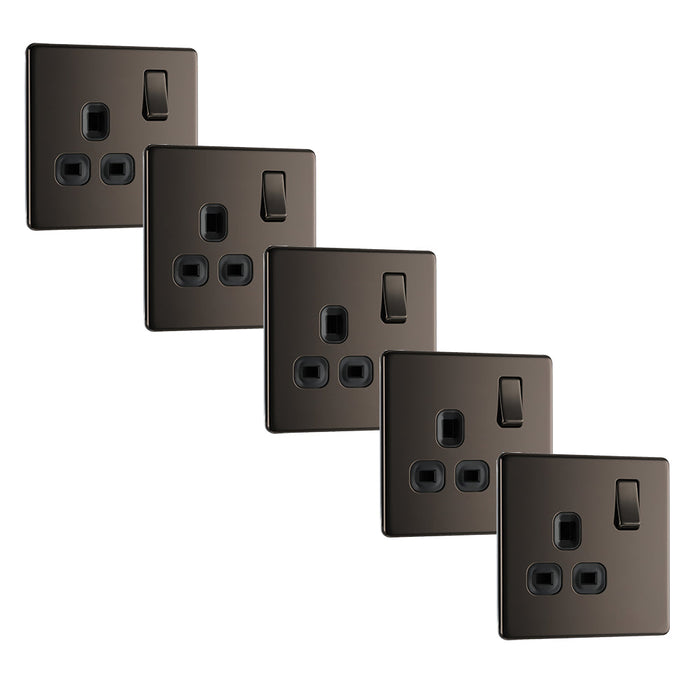 BG FBN21B Flatplate Screwless Single Socket 13A - Black Insert - Black Nickel (5 Pack) - westbasedirect.com