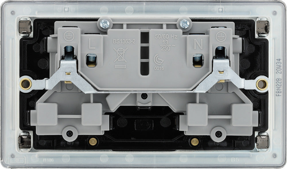 BG FBN22B Flatplate Screwless Double Socket 13A - Black Insert - Black Nickel - westbasedirect.com