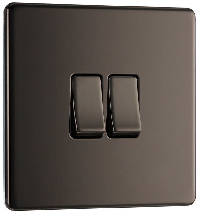 BG FBN42 Flatplate Screwless Double Light Switch 10A - Black Nickel - westbasedirect.com