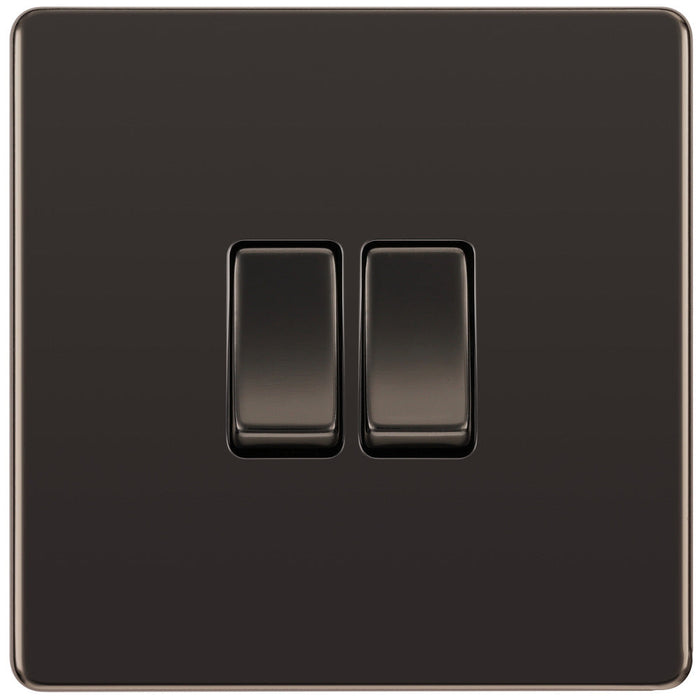 BG FBN42 Flatplate Screwless Double Light Switch 10A - Black Nickel - westbasedirect.com