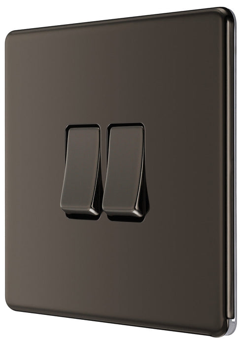 BG FBN42 Flatplate Screwless Double Light Switch 10A - Black Nickel - westbasedirect.com