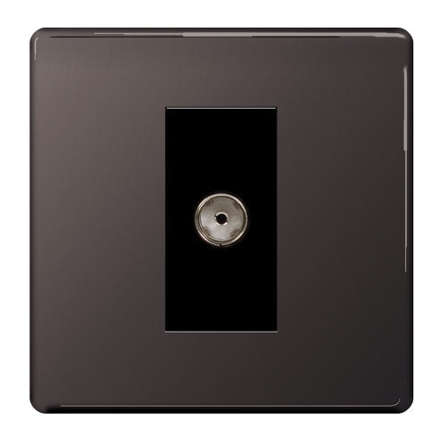 BG FBN62 Flatplate Screwless Isolated TV Aerial Socket - Black Insert - Black Nickel - westbasedirect.com