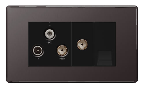 BG FBN68 Flatplate Screwless Triplex TV/FM/Sat Socket + Return & Tel. - Black Nickel - westbasedirect.com