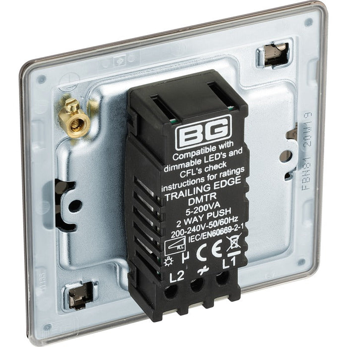 BG FBN81 Flatplate Screwless 2-Way Single Trailing Edge Dimmer Push On/Off - Black Nickel - westbasedirect.com