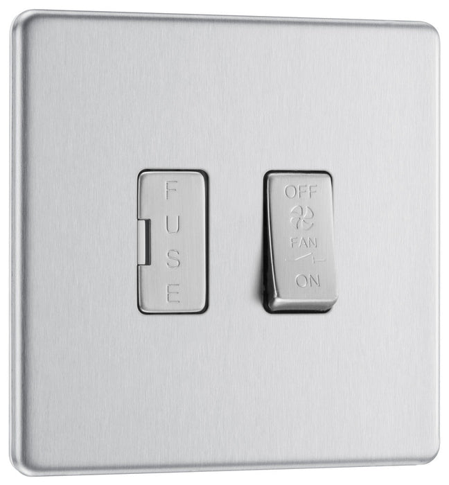 BG FBS15F Flatplate Screwless Triple Pole Fused Fan Isolator Switch 10A - Brushed Steel - westbasedirect.com