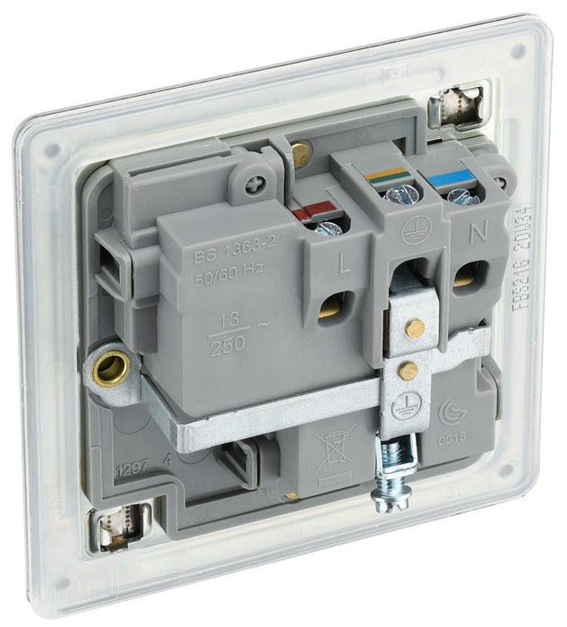 BG FBS21G Flatplate Screwless Single Socket 13A - Grey Insert - Brushed Steel (5 Pack) - westbasedirect.com