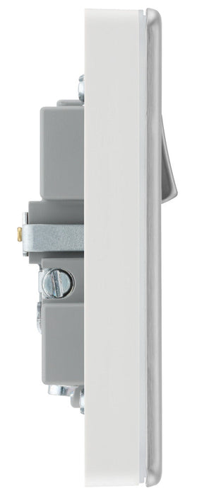 BG FBS21UAC18W Flatplate Screwless 13A Single Switched Power Socket + USB A+C (18W) - Brushed Steel + White Insert - westbasedirect.com