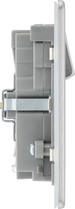 BG FBS22UAC22G Flatplate Screwless 13A Double Switched Power Socket + USB A+C (22W) - Brushed Steel + Grey Insert - westbasedirect.com