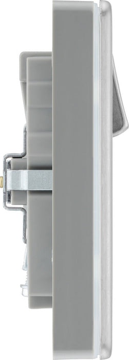 BG FBS22UAC22G Flatplate Screwless 13A Double Switched Power Socket + USB A+C (22W) - Brushed Steel + Grey Insert - westbasedirect.com