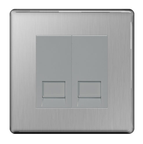 BG FBSBTS2 Flatplate Screwless Double Slave Telephone Socket - Brushed Steel - westbasedirect.com