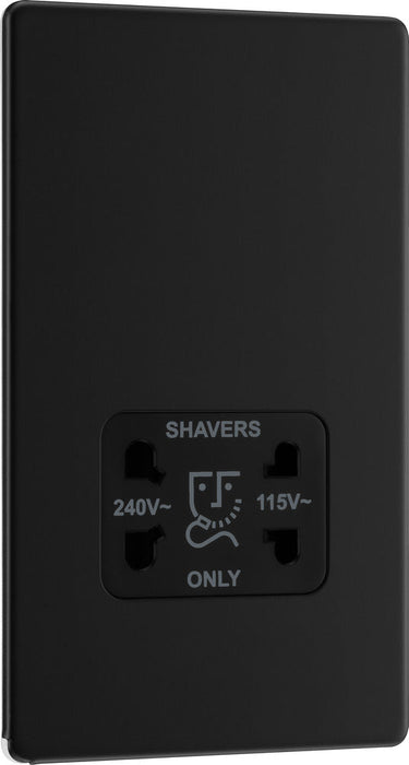 BG FFB20B Flatplate Screwless Dual Voltage Shaver Socket - Black Insert - Matt Black - westbasedirect.com