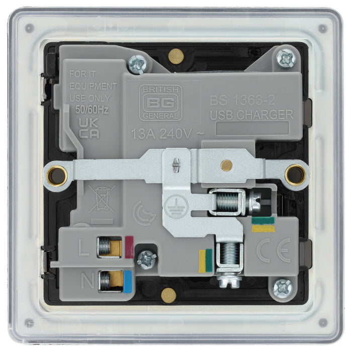 BG FFB21UAC18B Flatplate Screwless 13A Single Switched Power Socket + USB A+C (18W) - Matt Black + Black Insert - westbasedirect.com