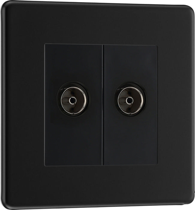 BG FFB63 Flatplate Screwless Isolated Double TV Aerial Socket - Black Insert - Matt Black - westbasedirect.com
