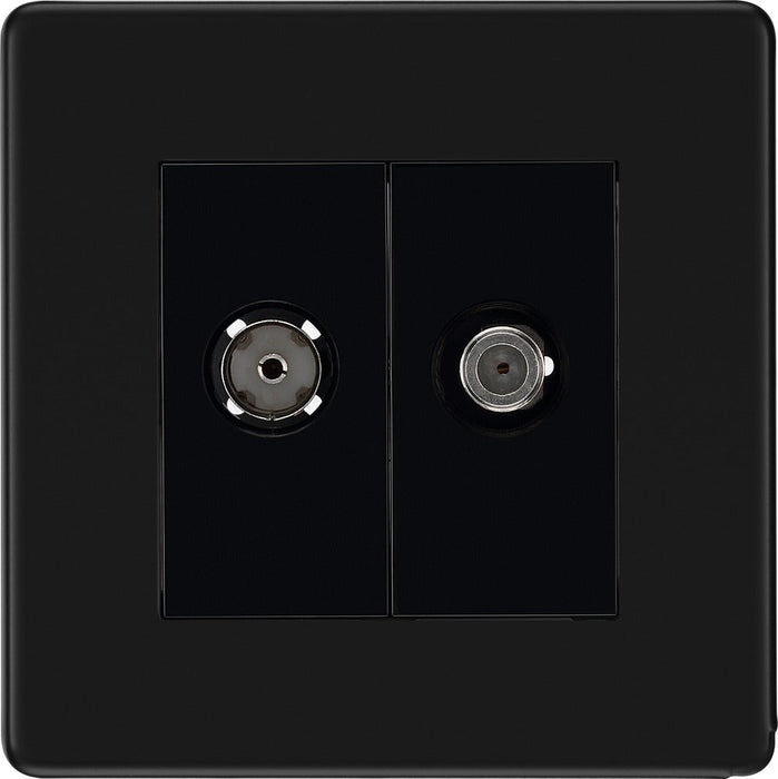 BG FFB65 Flatplate Screwless 2 Gang Satellite & Co-axial Socket - Matt Black - westbasedirect.com