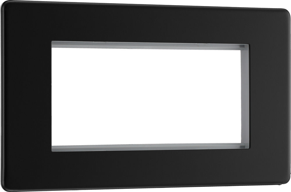 BG FFBEMR4 Flatplate Screwless Quad Euro Module Faceplate - Matt Black - westbasedirect.com