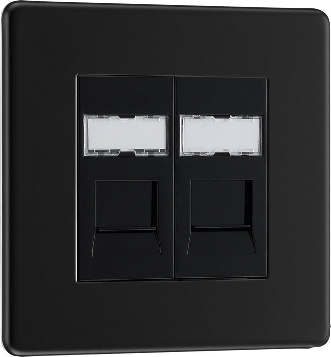 BG FFBRJ452 Flatplate Screwless RJ45 Double Data Outlet Socket - Matt Black - westbasedirect.com