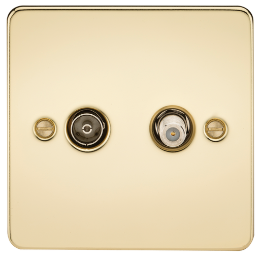 Knightsbridge FP0140PB Flat Plate TV & SAT TV Outlet (Isolated) - Polished Brass - westbasedirect.com