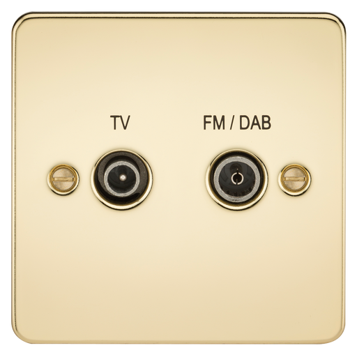 Knightsbridge FP0160PB Flat Plate Screened Diplex Outlet (TV & FM DAB) - Polished Brass - westbasedirect.com