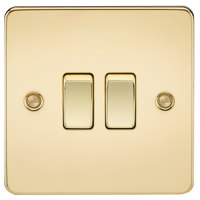 Knightsbridge FP3000PB Flat Plate 10AX 2G 2-Way Switch - Polished Brass