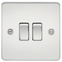 Knightsbridge FP3000PC Flat Plate 10AX 2G 2-Way Switch - Polished Chrome