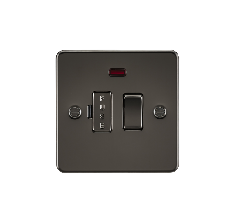 Knightsbridge FP6300NGM Flat Plate 13A Switched Fused Spur Unit + Neon - Gunmetal - westbasedirect.com