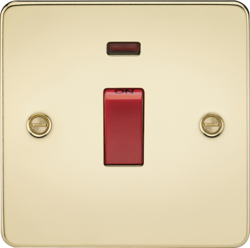 Knightsbridge FP8331NPB Flat Plate 45A 1G DP Switch + Neon - Polished Brass - westbasedirect.com
