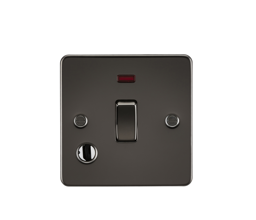 Knightsbridge FP8341FGM Flat Plate 20A 1G DP Switch + Neon & Flex Outlet - Gunmetal - westbasedirect.com